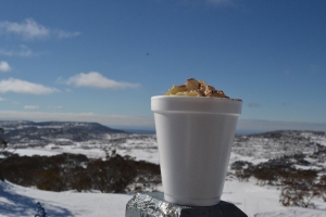 My budget hot chocolate with a mountain of cream to rival Mt Kosciusko.