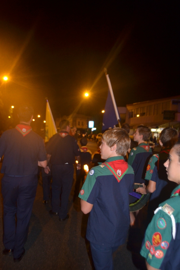 Scouts marching to the ANZAC Day Dawn Service.